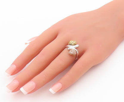 925 Sterling Silver Vintage Ring 2 Tone Gold Plated Designer CZ   Sz 6  RG33363