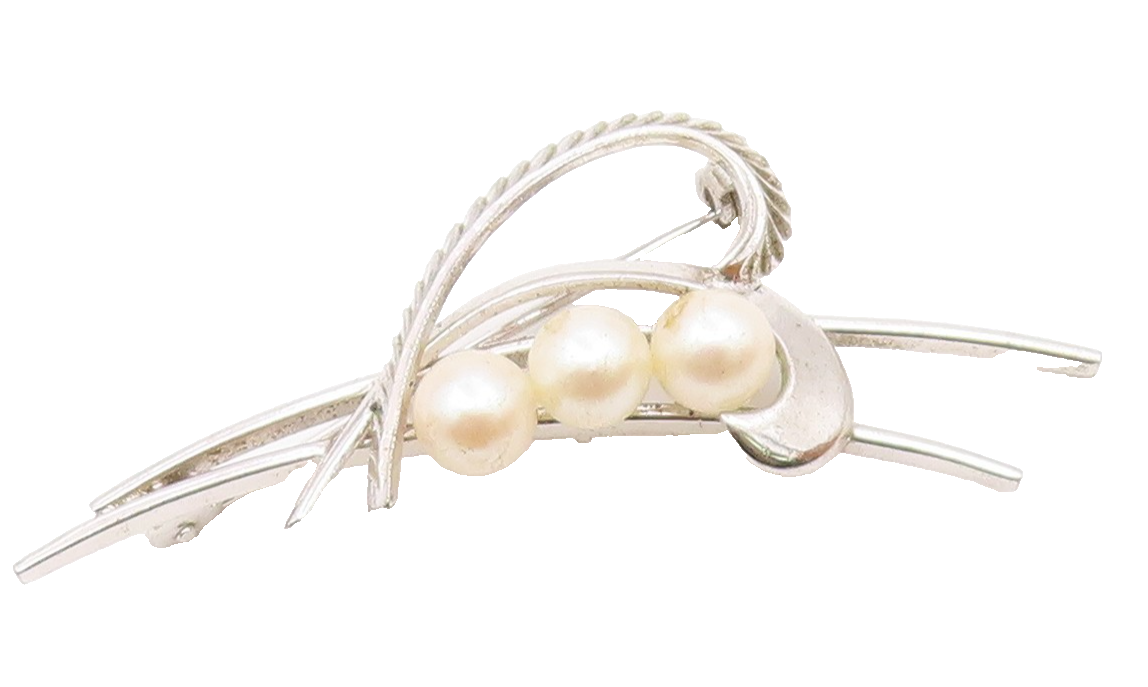 925 Sterling Silver  Vintage Shiny Pearls Love Heart Brooch Pin  BP8687