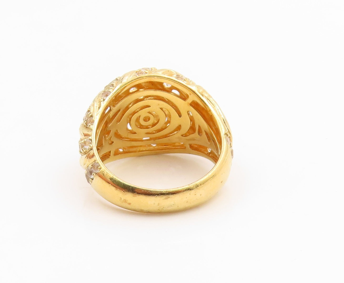 925 Sterling Silver Vintage Ring Gold Plated CZ Ribbed Dome Band  Sz 8  RG35916