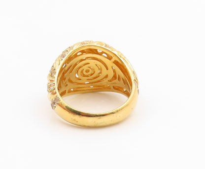 925 Sterling Silver Vintage Ring Gold Plated CZ Ribbed Dome Band  Sz 8  RG35916
