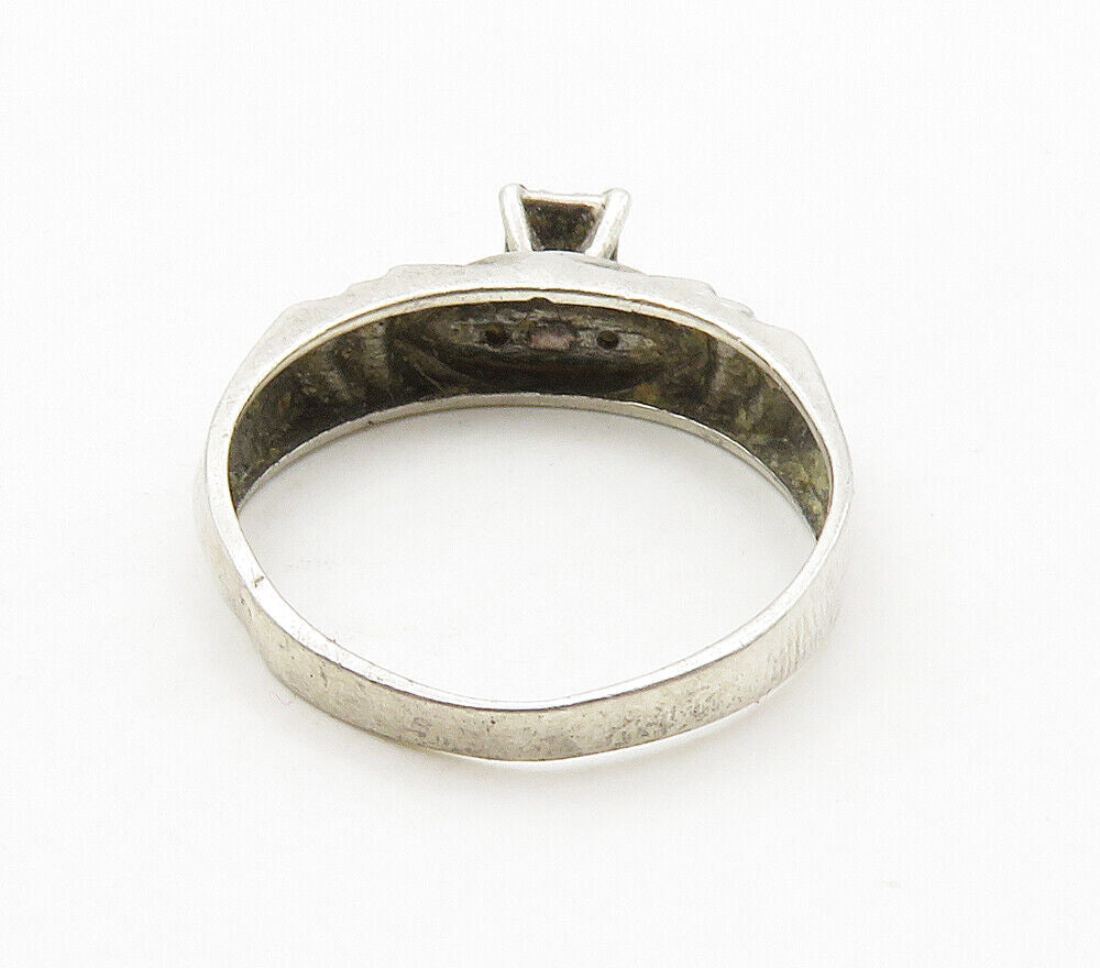 925 Sterling Silver  Vintage Genuine Diamonds Smooth Band Ring Sz 6.5  RG15839