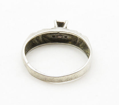 925 Sterling Silver  Vintage Genuine Diamonds Smooth Band Ring Sz 6.5  RG15839