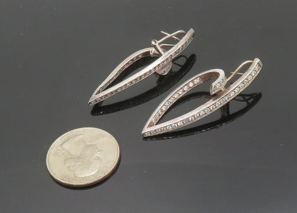 925 Sterling Silver  Vintage Cubic Zirconia Ribbon Swirl Drop Earrings  EG9971