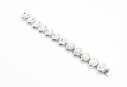 MEXICO 925 Sterling Silver  Vintage Concave Oval Hinge Chain Bracelet  BT3398