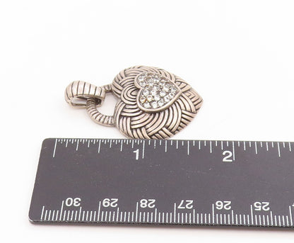925 Sterling Silver Vintage Pendant Round Topaz Woven Braided Love Heart PT25445