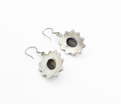 925 Sterling Silver  Vintage Cabochon Cut Tiger's Eye Dangle Earrings  EG3747