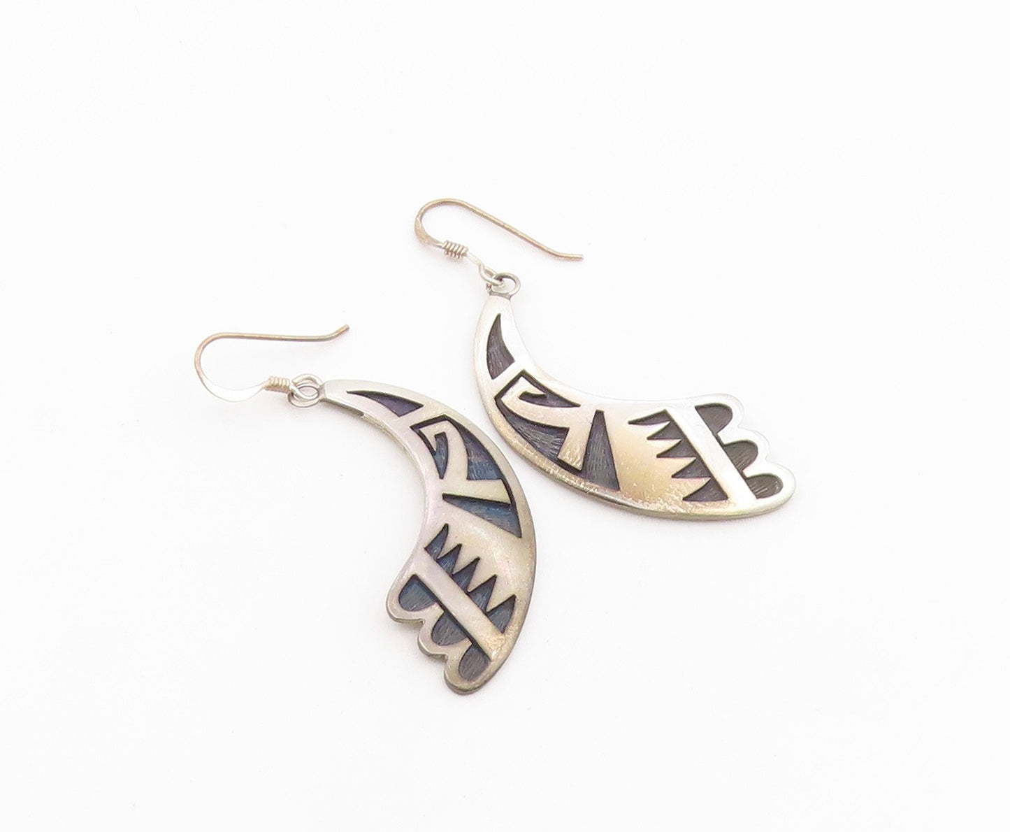 925 Sterling Silver Vintage Earrings SOUTHWESTERN Storyteller Dangle  EG14483