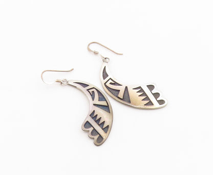 925 Sterling Silver Vintage Earrings SOUTHWESTERN Storyteller Dangle  EG14483