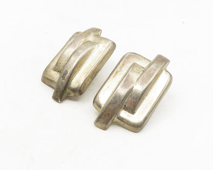 MEXICO 925 Sterling Silver  Vintage Modernist Hollow Drop Earrings  EG5275
