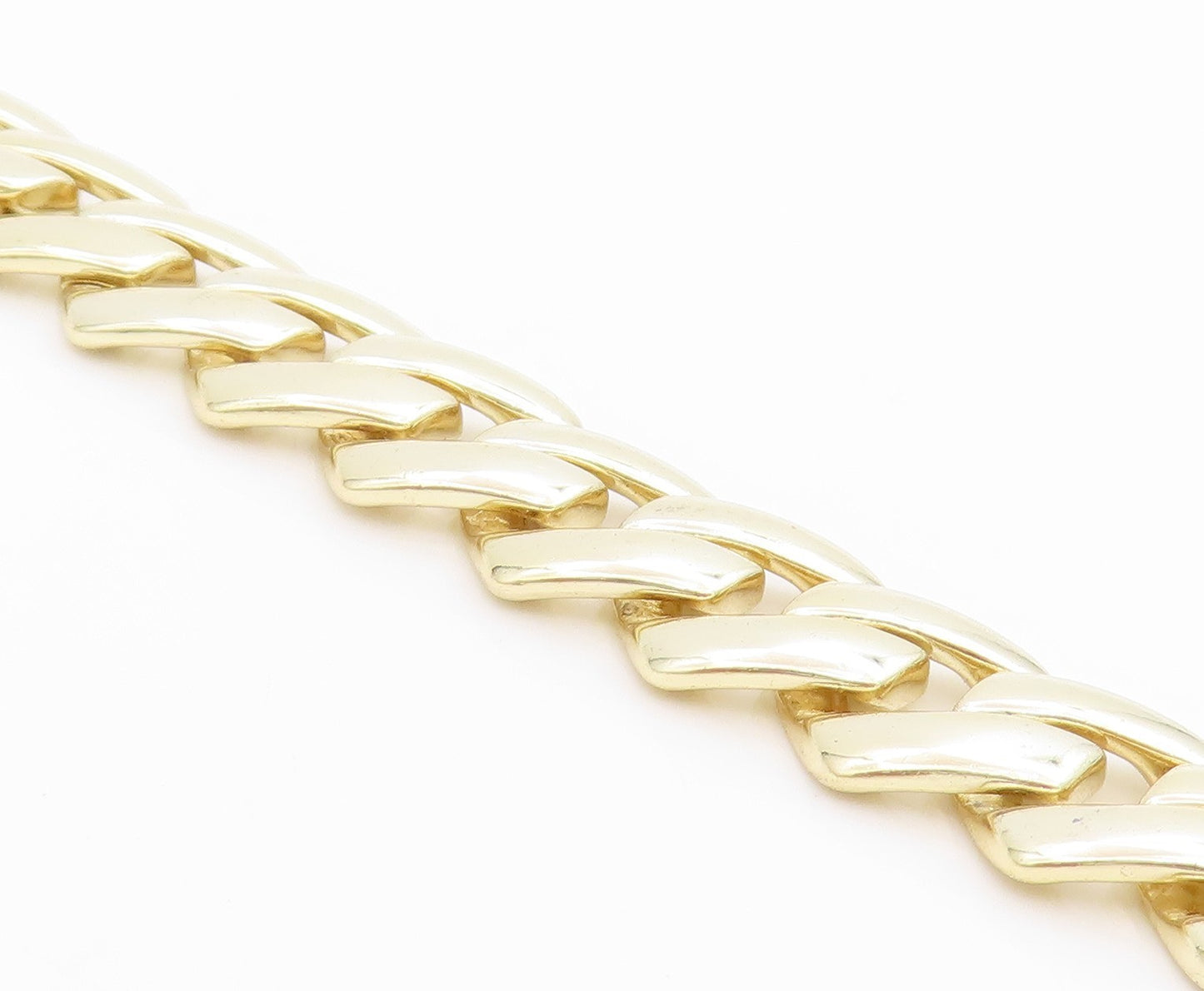 925 Sterling Silver Vintage Necklace Gold Plated CZ Chunky Cuban Link  NE4716