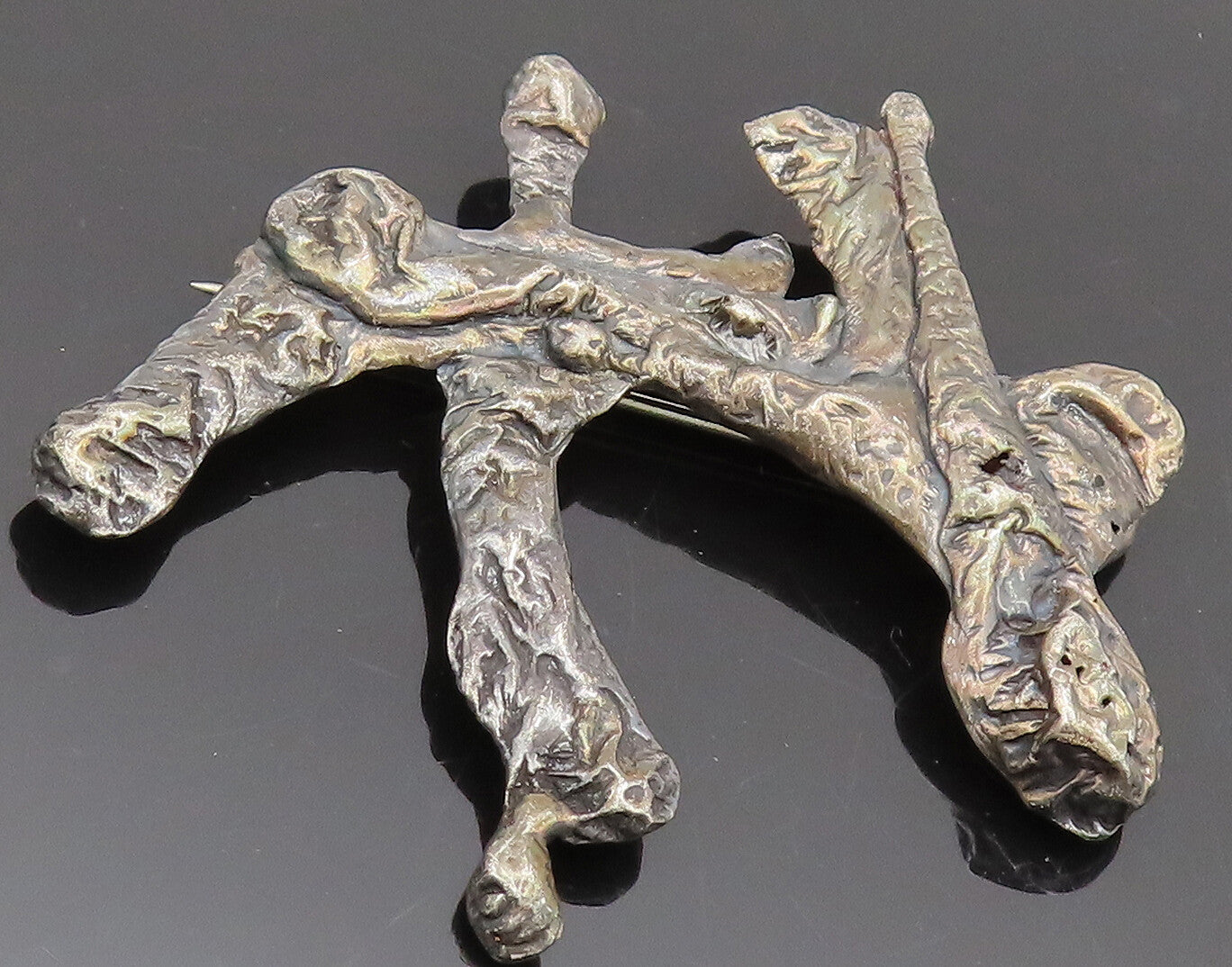 925 Sterling Silver  Vintage Antique Jewish Chai Brutalist Brooch Pin  BP10447