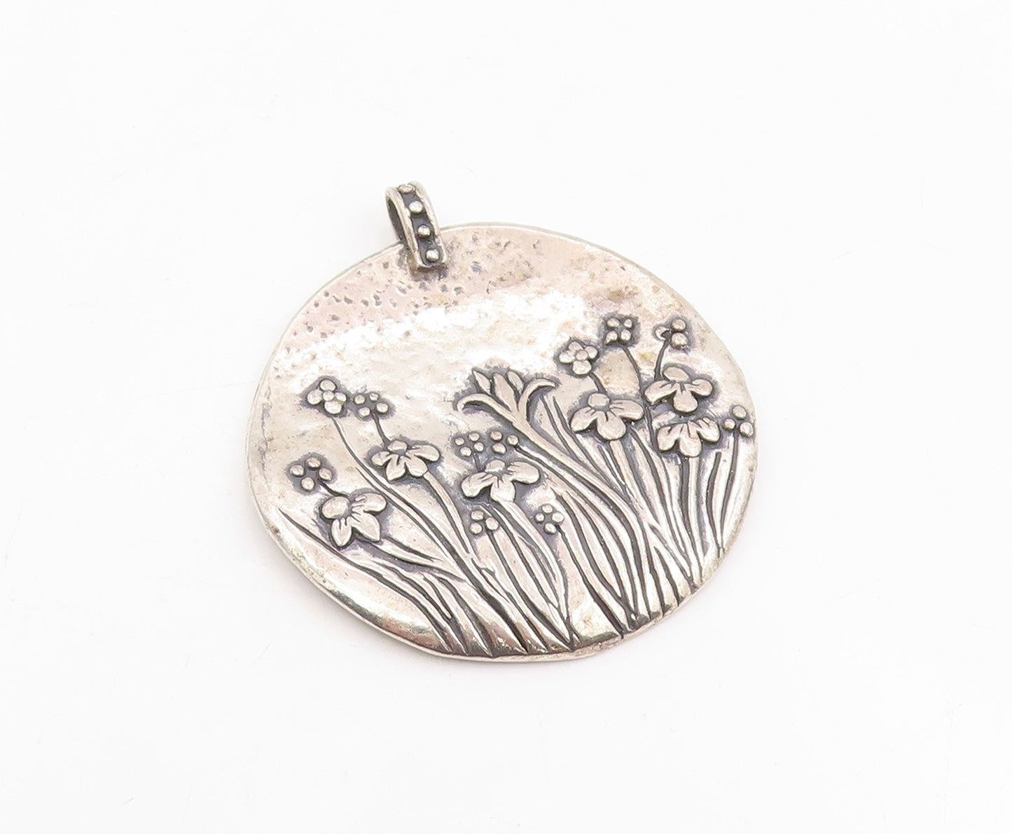 925 Sterling Silver Vintage Pendant SHABLOOL Carved Floral Medallion  PT25731