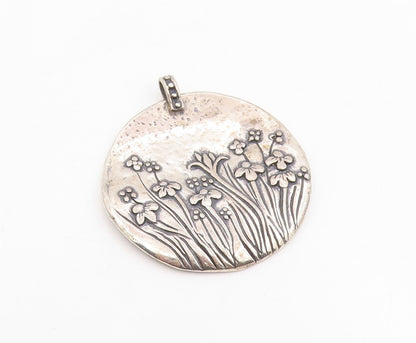 925 Sterling Silver Vintage Pendant SHABLOOL Carved Floral Medallion  PT25731
