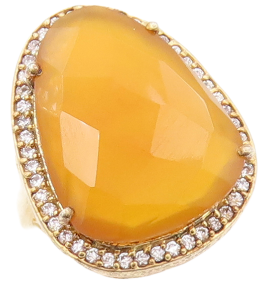 925 Sterling Silver Vintage Ring Gold Plated CZ & Gemstone Inlay  Sz 7.5 RG31059