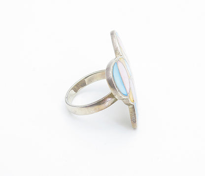 925 Sterling Silver  Mother Of Pearl Butterfly Cocktail Ring Sz 8  RG7896