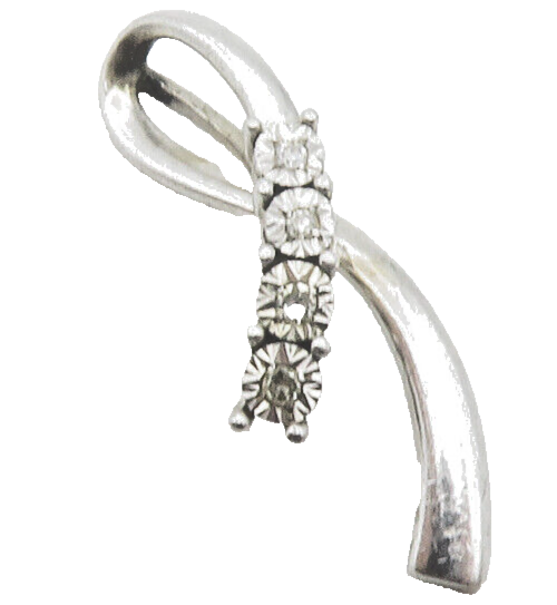925 Sterling Silver  Vintage Shiny Genuine Diamonds Ribbon Pendant  PT9560