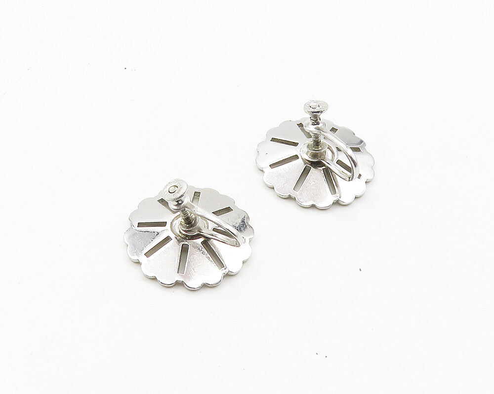 925 Sterling Silver  Vintage Sparkling Flowers Non Pierce Earrings  EG9474
