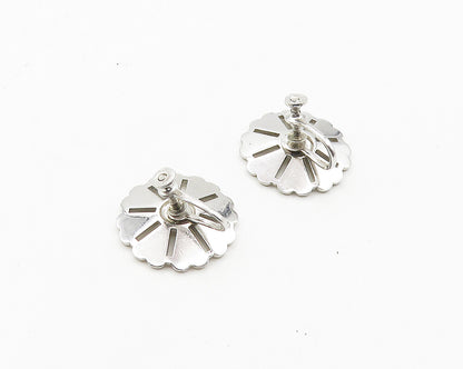 925 Sterling Silver  Vintage Sparkling Flowers Non Pierce Earrings  EG9474
