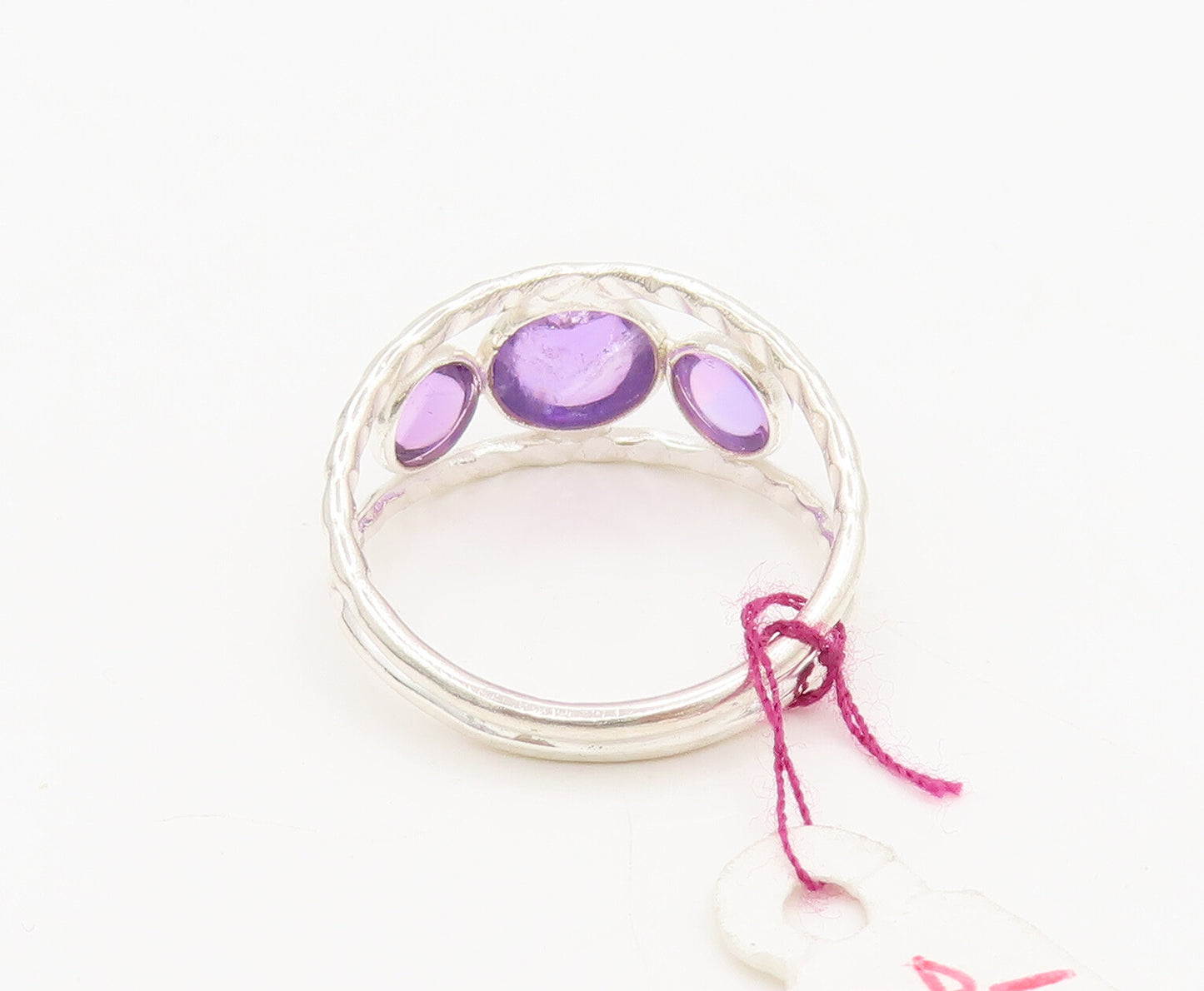 925 Sterling Silver  Vintage Cabochon Amethyst Split Band Ring Sz 9  RG27029