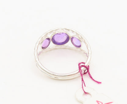 925 Sterling Silver  Vintage Cabochon Amethyst Split Band Ring Sz 9  RG27029