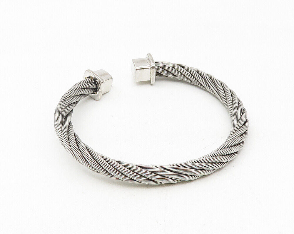 925 Sterling Silver  Vintage Shiny Square Ends Twist Cuff Bracelet  BT4498