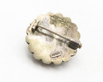 925 Sterling Silver  Vintage Antique Floral Dome Dark Tone Brooch Pin  BP5053