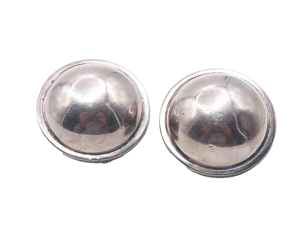 925 Sterling Silver  Vintage Dark Tone Hollow Dome Non Pierce Earrings  EG6234