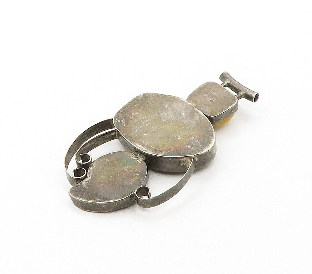 925 Sterling Silver  Vintage Egg Yolk Amber & Jasper Slide Pendant  PT12550