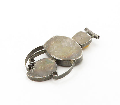 925 Sterling Silver  Vintage Egg Yolk Amber & Jasper Slide Pendant  PT12550