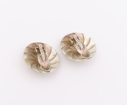 925 Sterling Silver Vintage Earrings Modernist Pinwheel Concho Clip On  EG14468