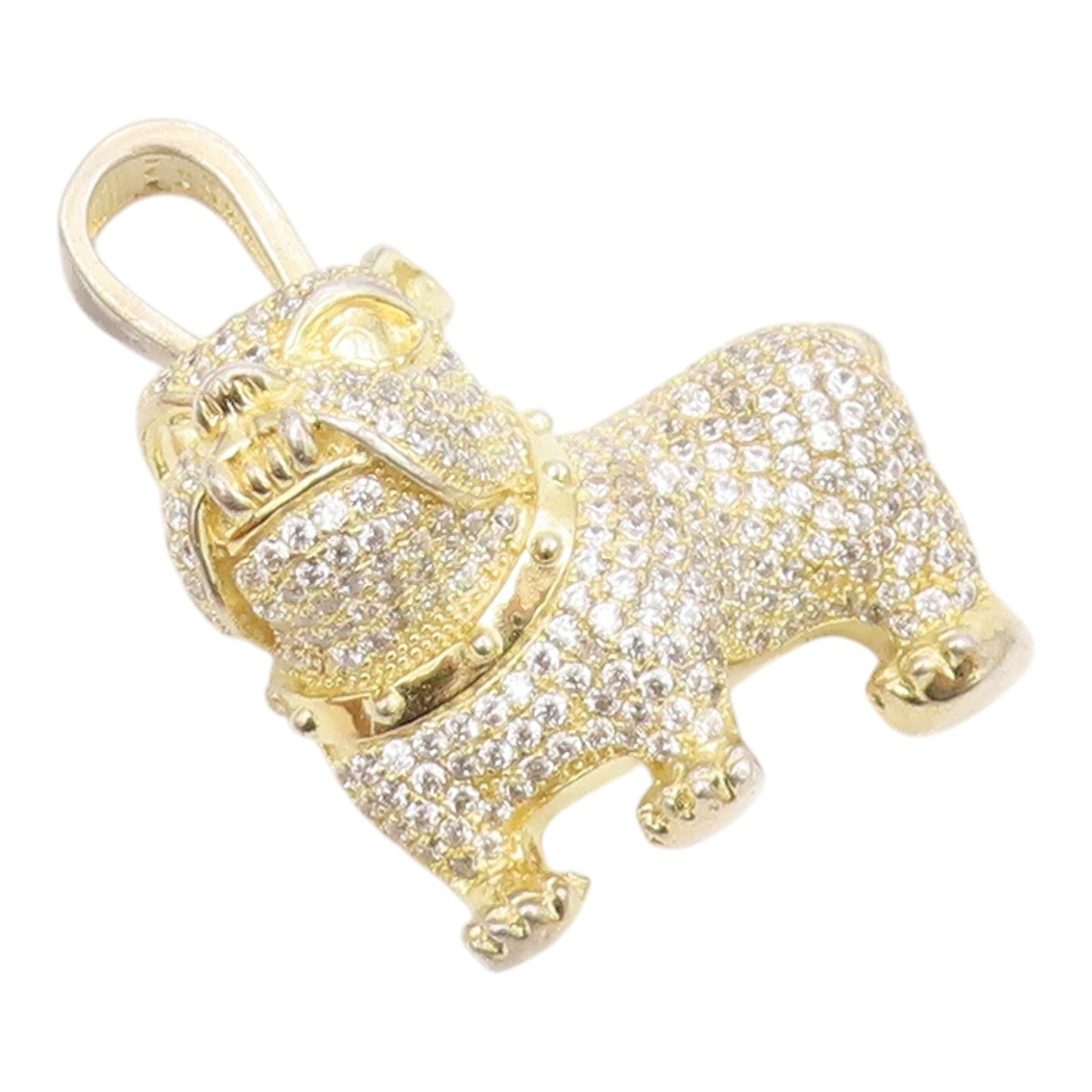 925 Sterling Silver  Cubic Zirconia Encrusted Bull Dog Motif Pendant  PT8007