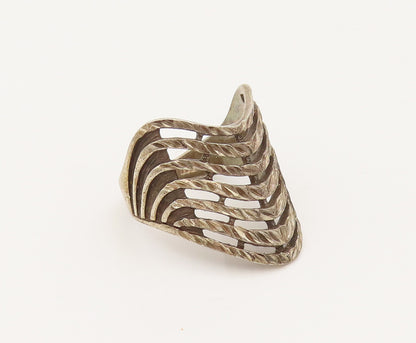 925 Sterling Silver  Vintage Hammered Open Row Curved Ring Sz 9.75  RG26423