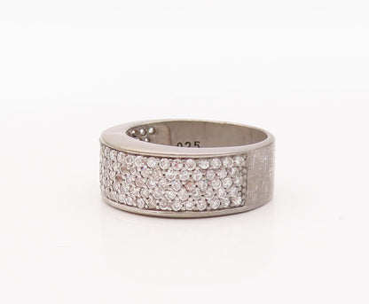 925 Sterling Silver Vintage Ring Solid Topaz Inlay Band  Sz 7  RG29884