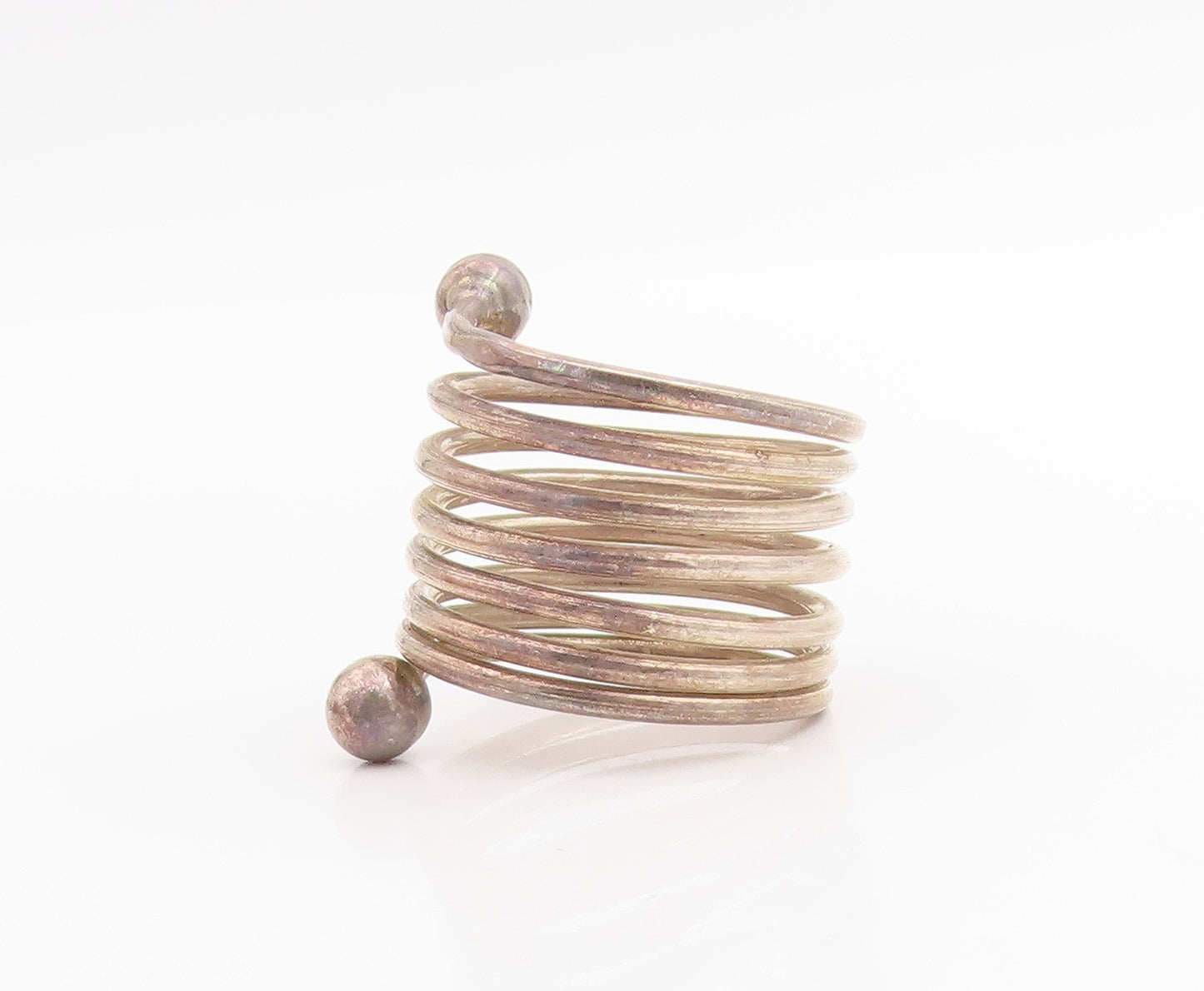 925 Sterling Silver Vintage Ring Coiled Wire With Ball Ends Band  Sz 9  RG33908