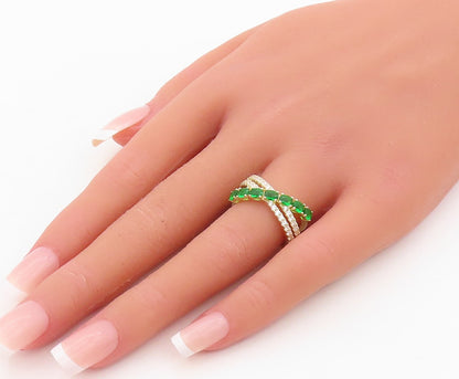 925 Sterling Silver Vintage Ring Gold Plated Green & White CZ  Sz 6.5 RG30478