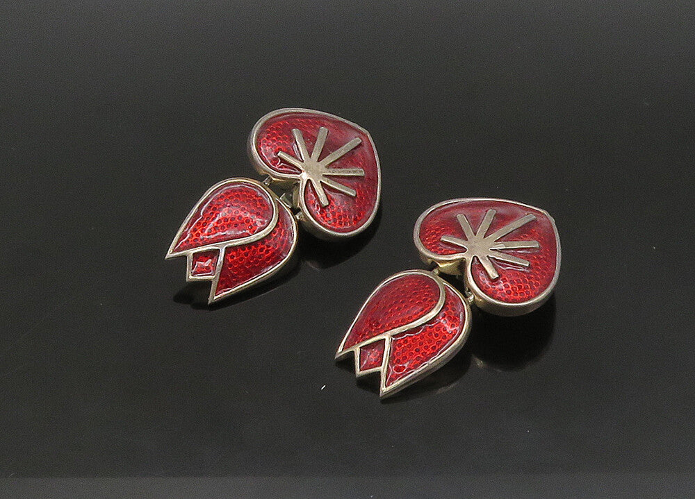 EUROPEAN 925 Silver  Vintage Heavy Floral Heart Non Pierce Earrings  EG11424