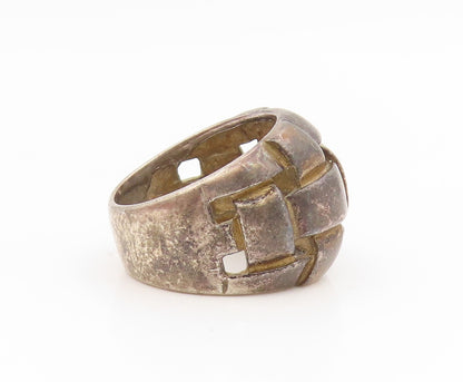 925 Sterling Silver Vintage Ring Modernist Basketweave Dome Band  Sz 6  RG35295