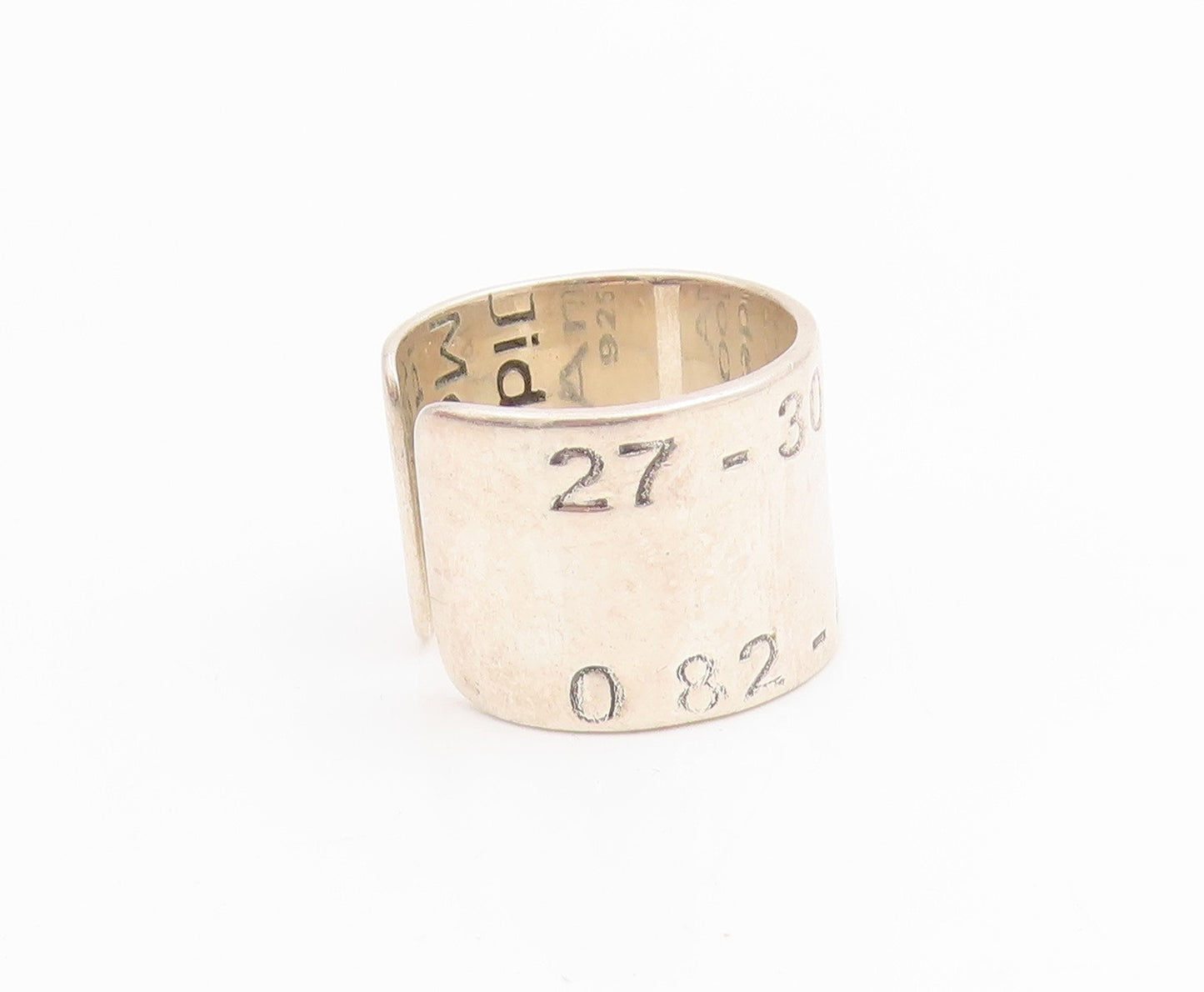 925 Sterling Silver Vintage Ring Latitude & Longitude Cuff Band Sz 10.5 RG33910