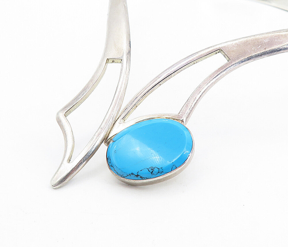 MEXICO 925 Sterling Silver Vintage Oval Gemstone Open Collar Necklace  NE1395