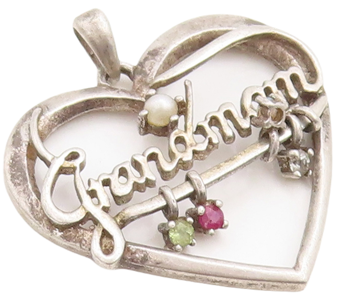 925 Sterling Silver Vintage Pendant LENOX Cutout Pearl Heart For Grandma PT23686
