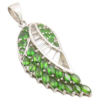 925 Sterling Silver Vintage Pendant Elegant Peridot & Topaz Angel Wing  PT26485
