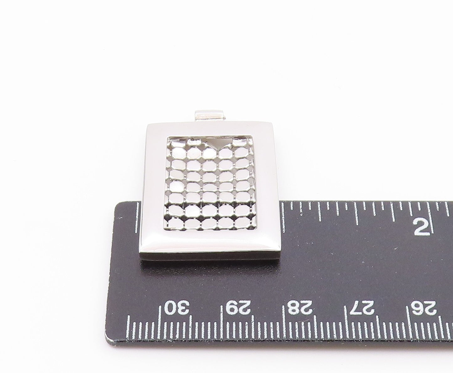 925 Sterling Silver  Shiny Polished Circle Square Slide Pendant  PT12126