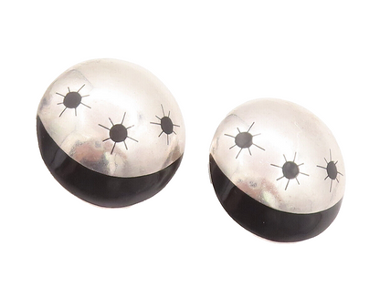 925 Sterling Silver Vintage Earrings MEXICO Domed Inlay Moon & Stars  EG12865