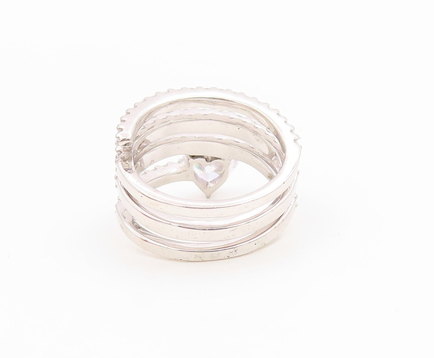 925 Sterling Silver Vintage Ring CZ Spiral Coil Love Heart Band  Sz 7  RG35930