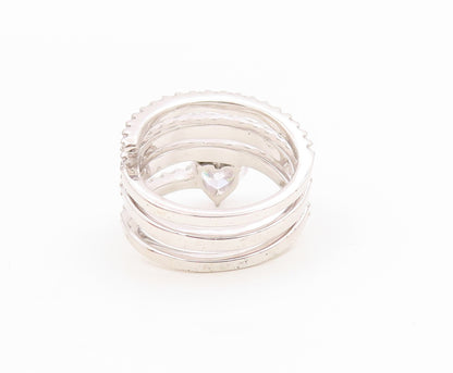 925 Sterling Silver Vintage Ring CZ Spiral Coil Love Heart Band  Sz 7  RG35930