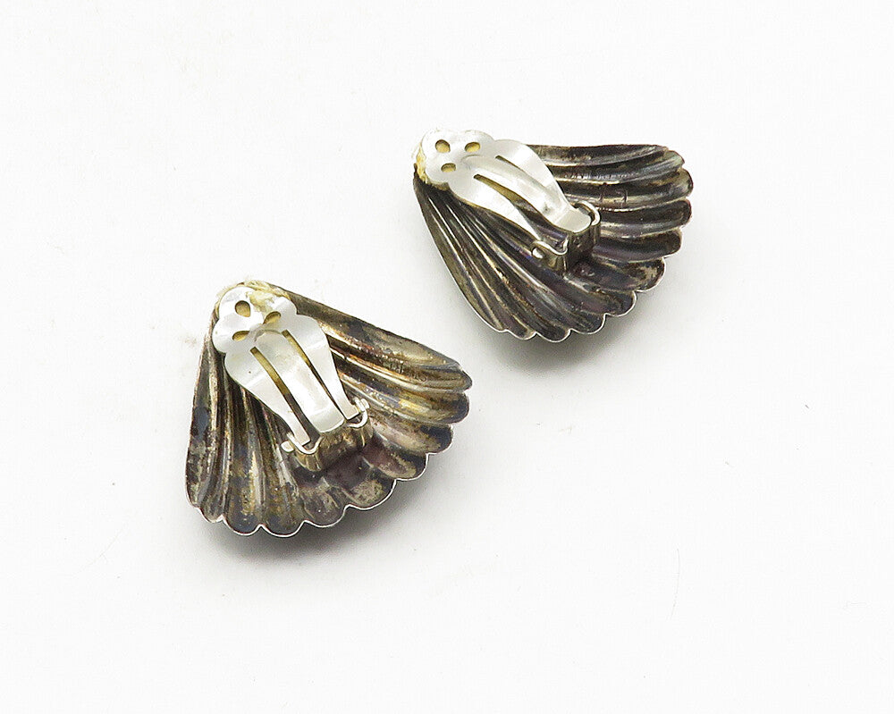 925 Sterling Silver  Vintage Oxidized Scalloped Non Pierce Earrings  EG5019