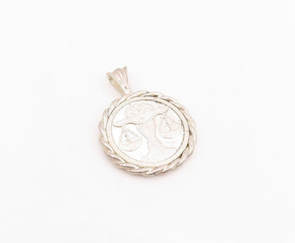 925 Sterling Silver Vintage Pendant Libra Zodiac Rope Edge Medallion  PT25760