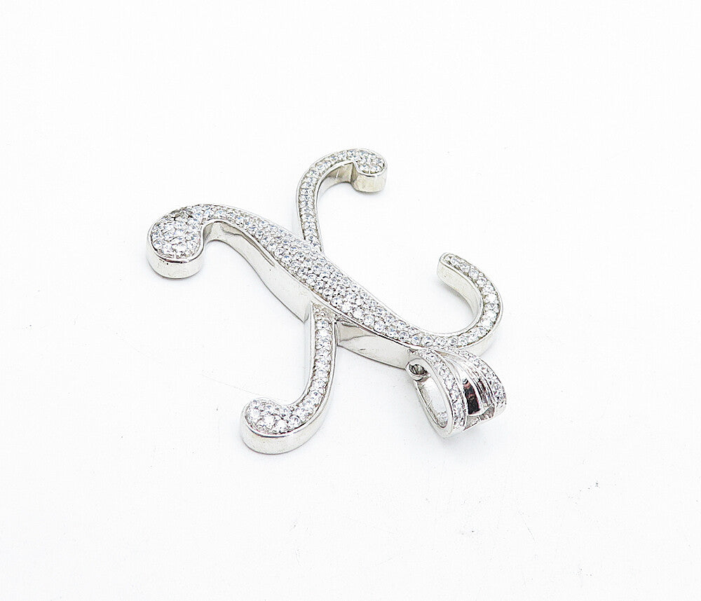 925 Sterling Silver  Cubic Zirconia Encrusted X Initial Drop Pendant  PT3586