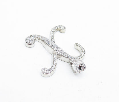 925 Sterling Silver  Cubic Zirconia Encrusted X Initial Drop Pendant  PT3586