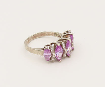 925 Silver  Vintage Dancing Purple Cubic Zirconia Five Stone Ring Sz 8 RG26445